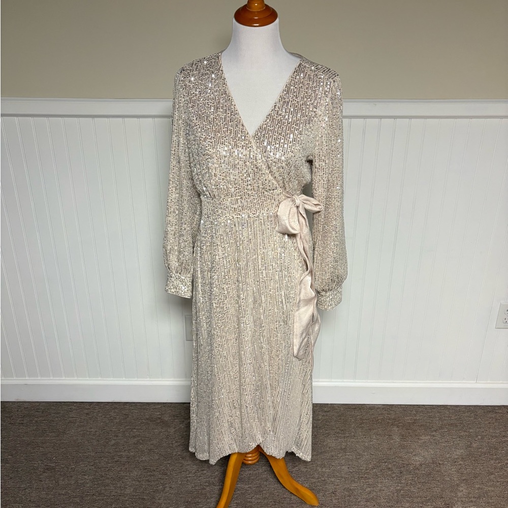 LC Lauren Conrad Sequin Champagne Long Sleeve Dress